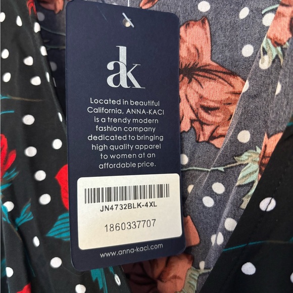 NWT Anna-Kaci Black & Red Bell Sleeves Rose Floral Print Faux Wrap Maxi Dress 4X - Picture 4 of 6